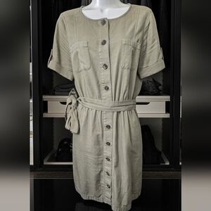 294. Talbots Olive Green Utility Safari Shirt Dress - Size 6